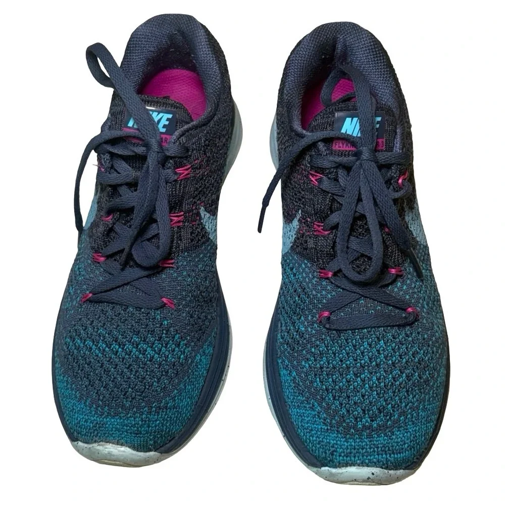 Nike Flyknit Lunar 3 Womens Running Shoes Blue Pink Speckled 698182-402